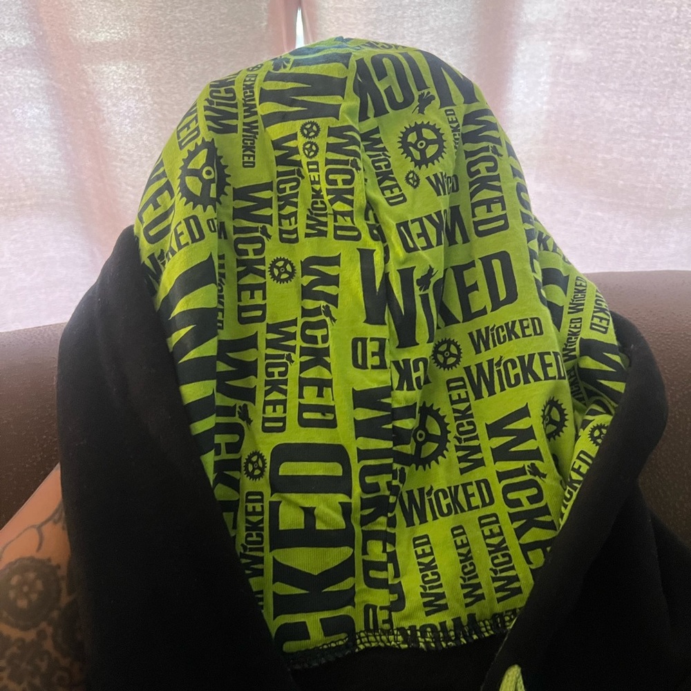 Brand new WICKED zip up hoodie. Worn once at the play. No pets or smoking.